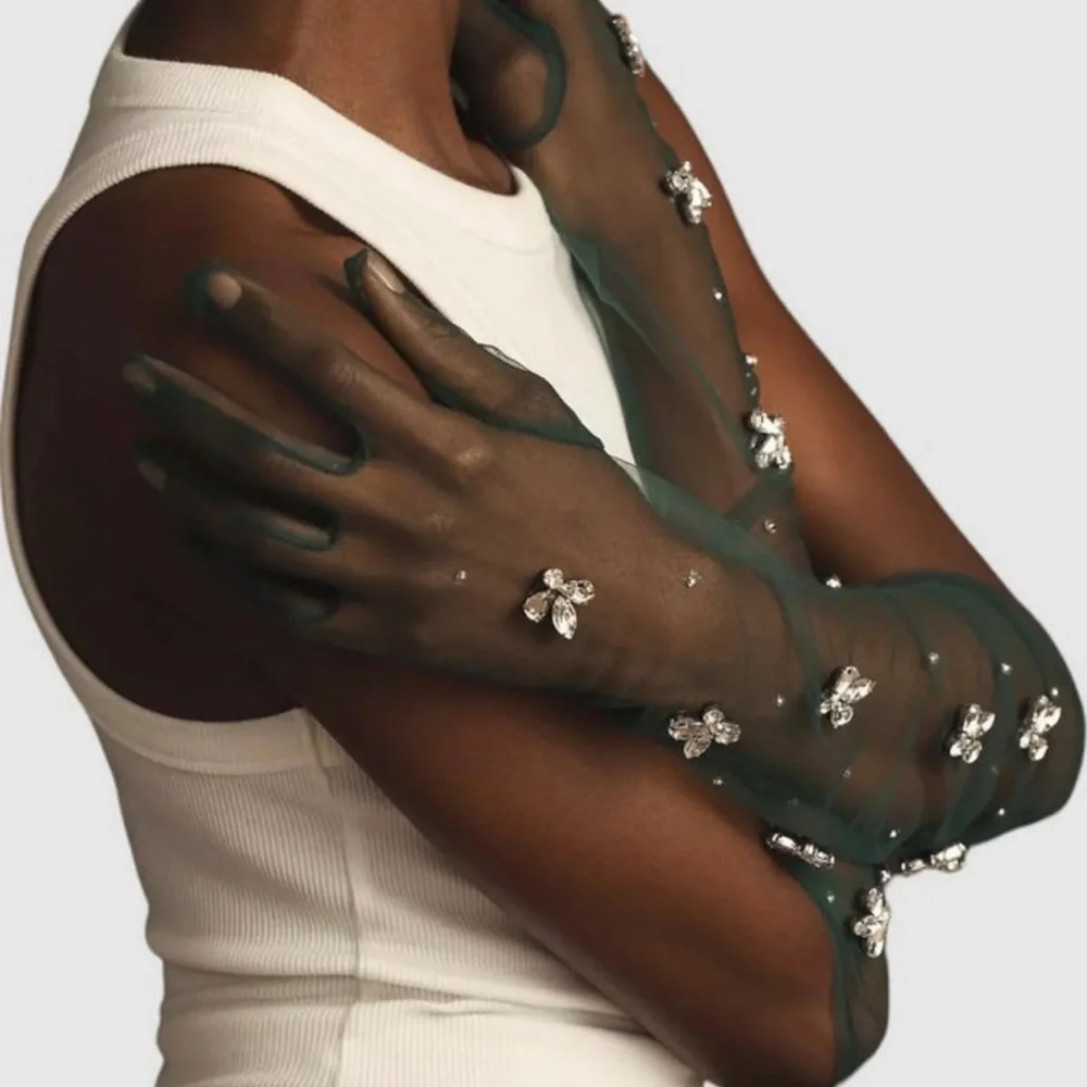 Anthropologie Sheer Embellished Gloves